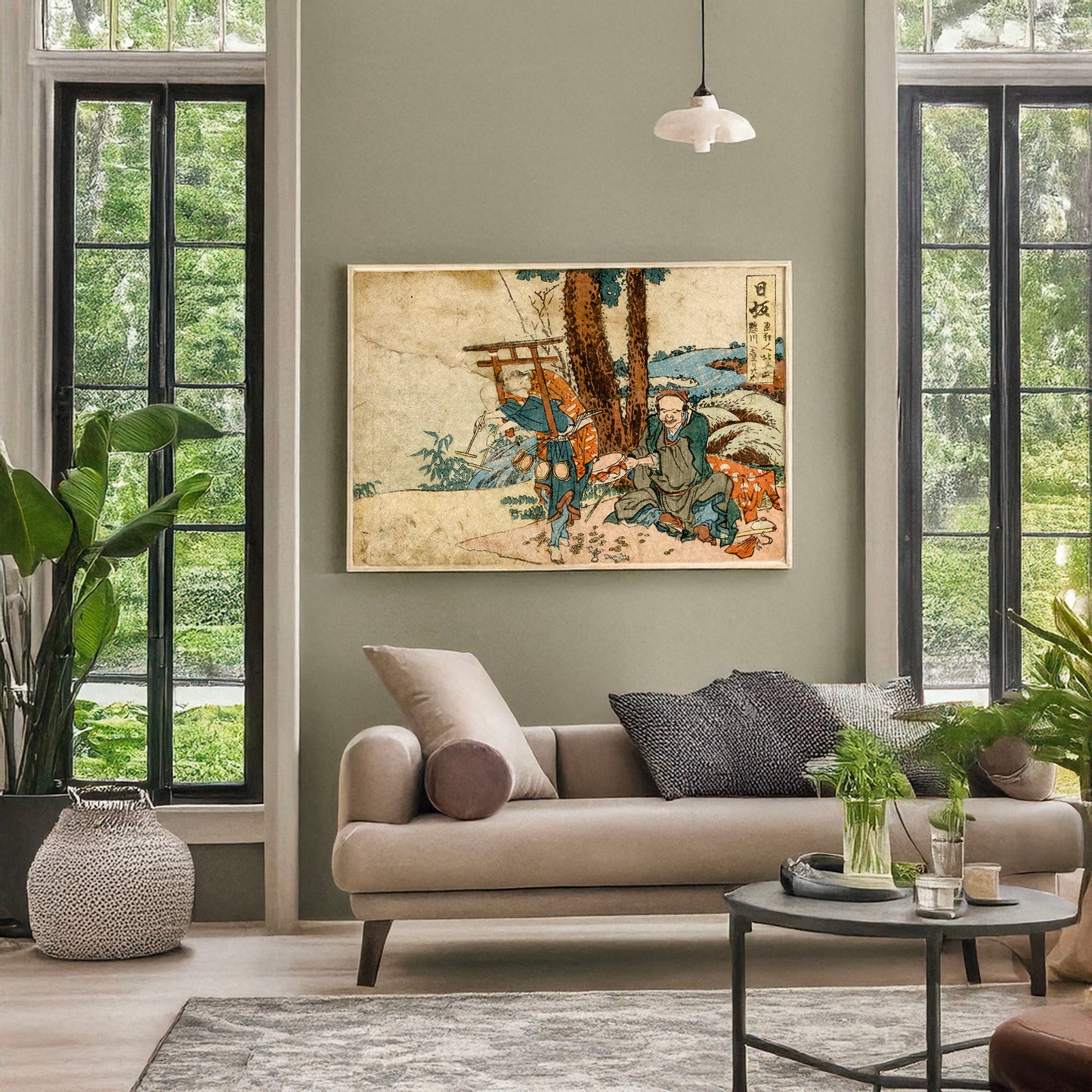 A picture of Nissaka, a mockup of the print leaning against a wall