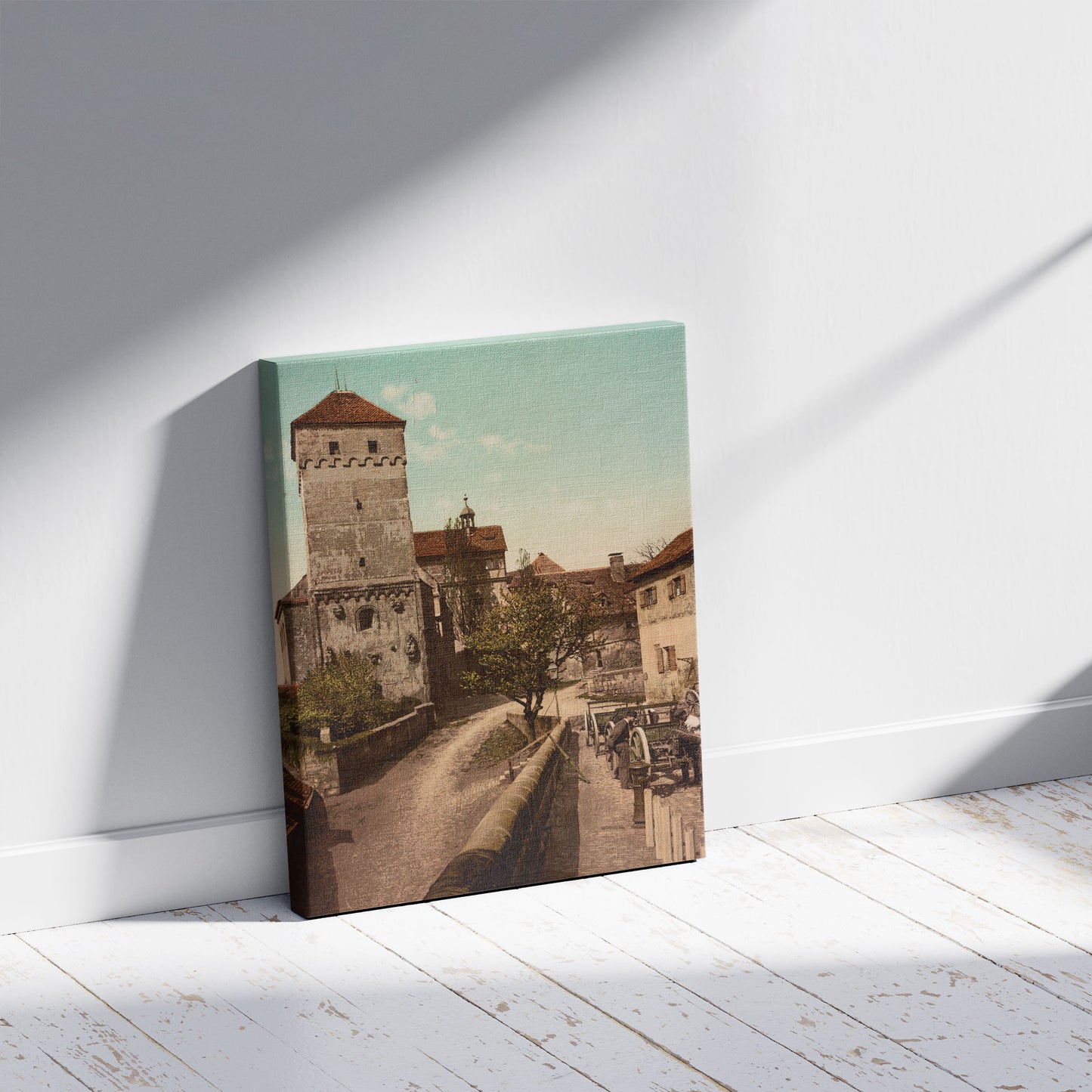 A picture of Nürnberg. Heidenthurm, a mockup of the print leaning against a wall