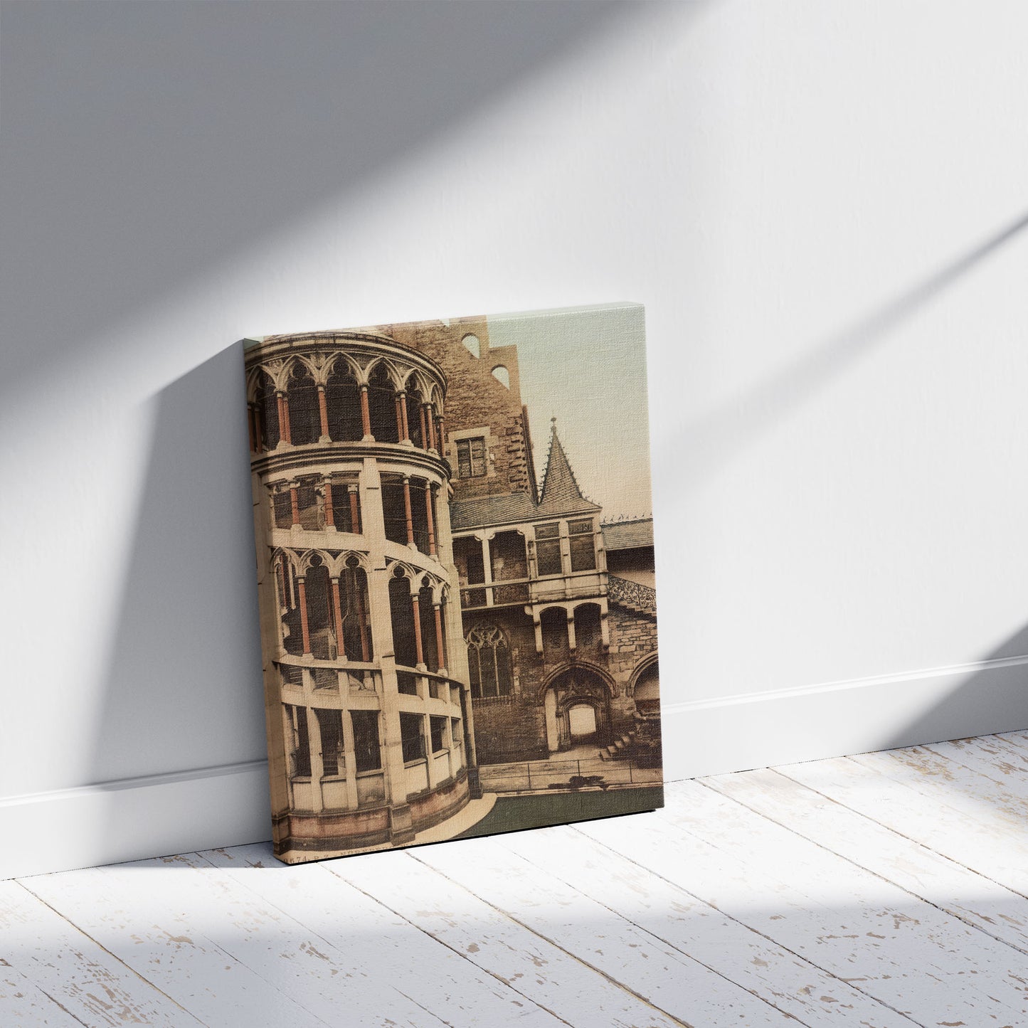 A picture of Nürnberg. Wasserhof im Germ. Museum, a mockup of the print leaning against a wall