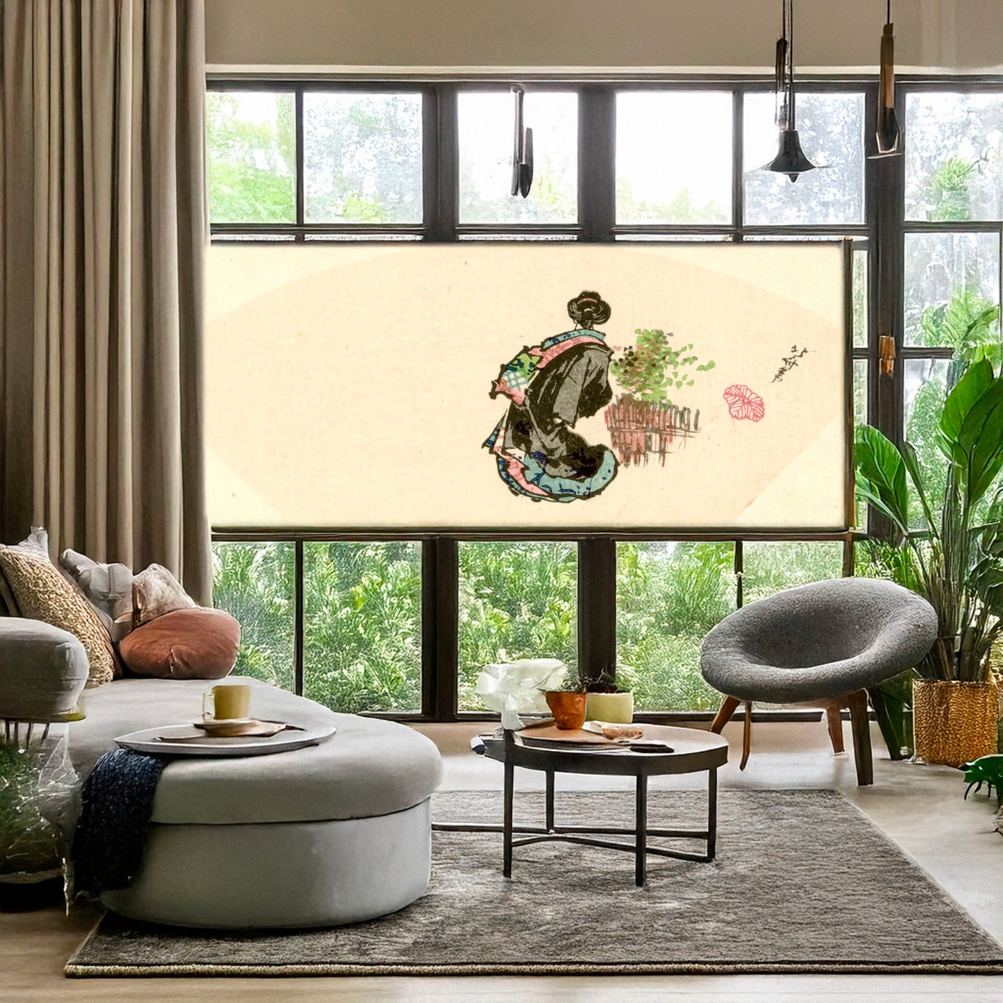 A picture of Oiran zu, a mockup of the print leaning against a wall