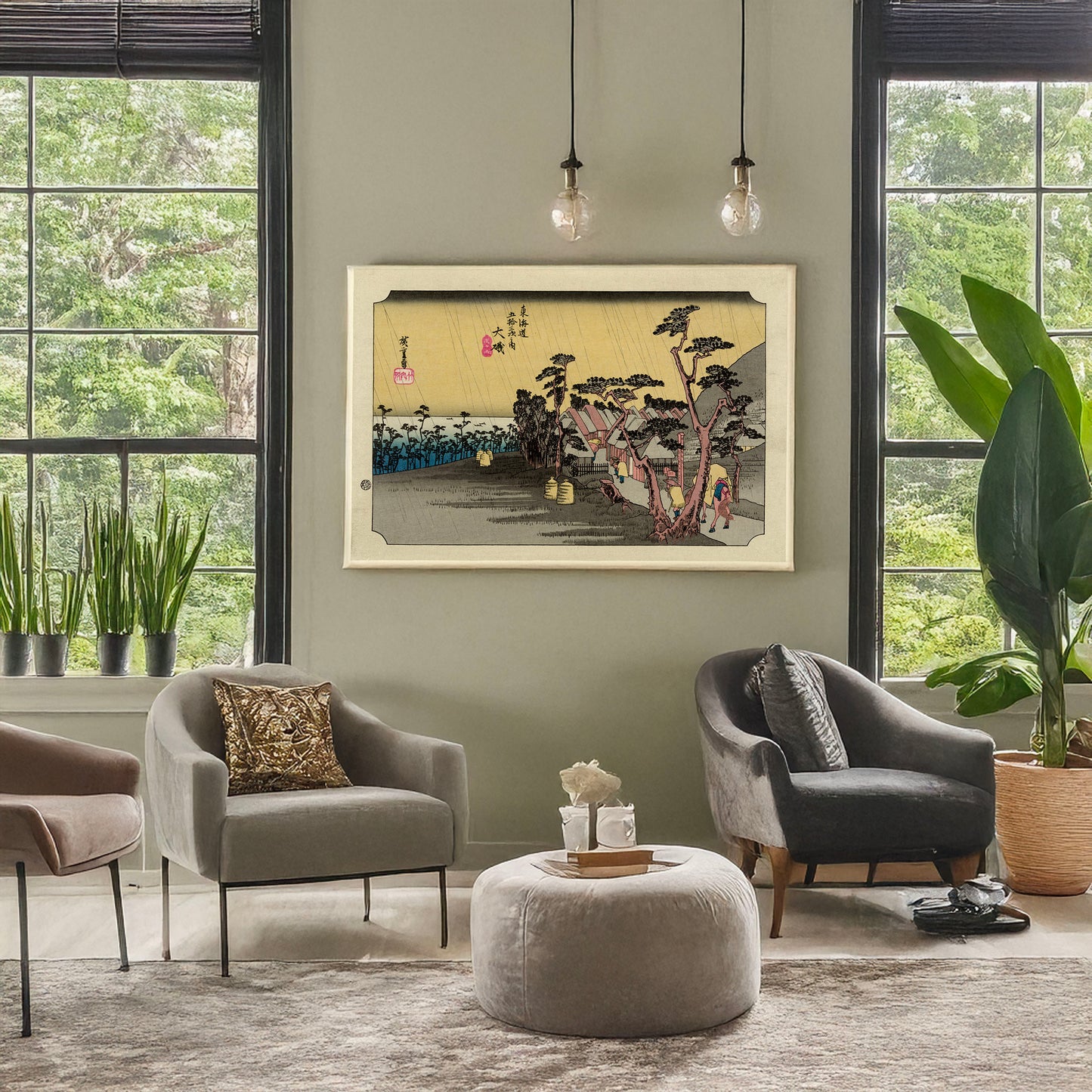 A picture of Oiso, a mockup of the print leaning against a wall