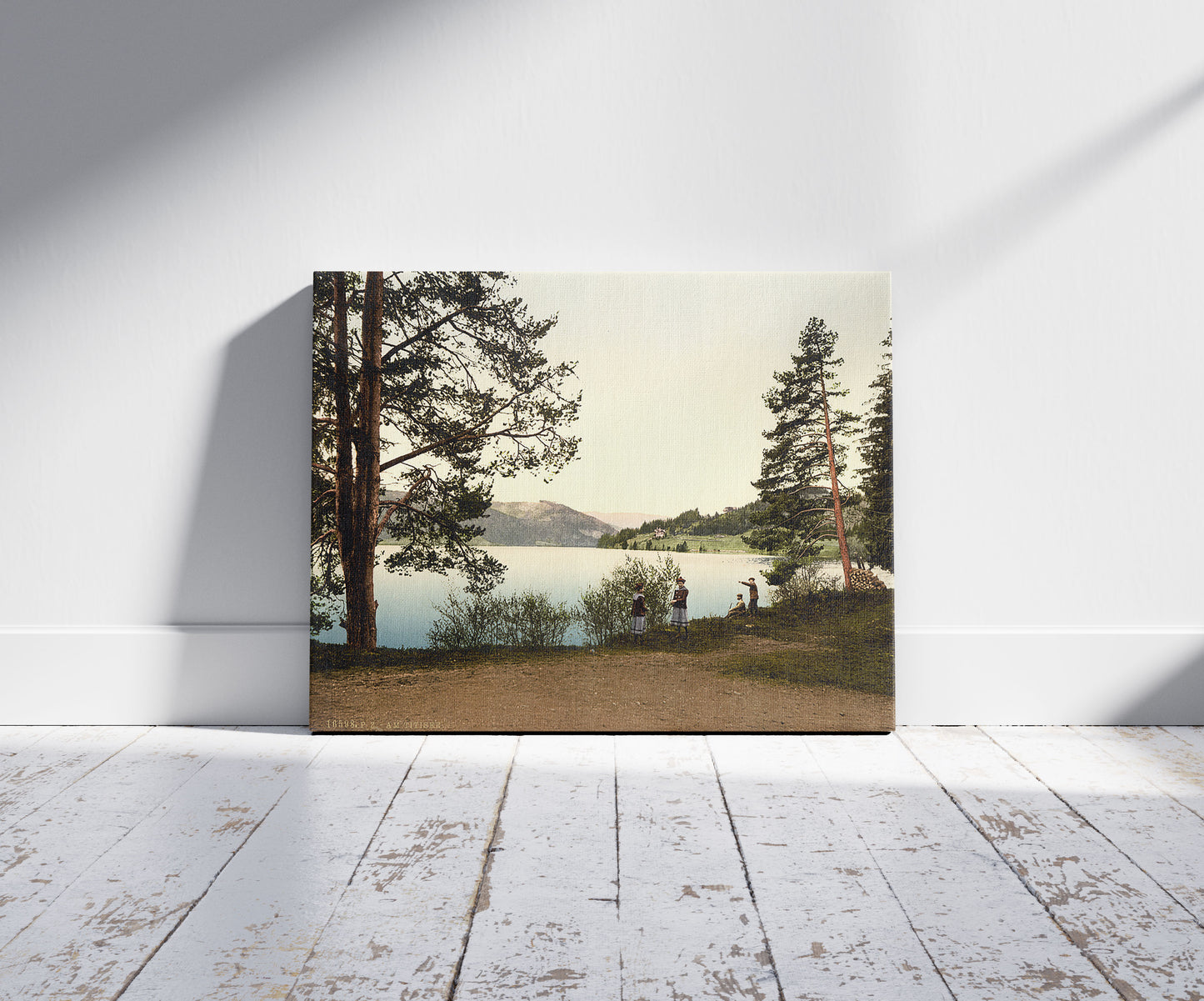 A picture of On the lake, Titisee, Black Forest, Baden, Germany, a mockup of the print leaning against a wall