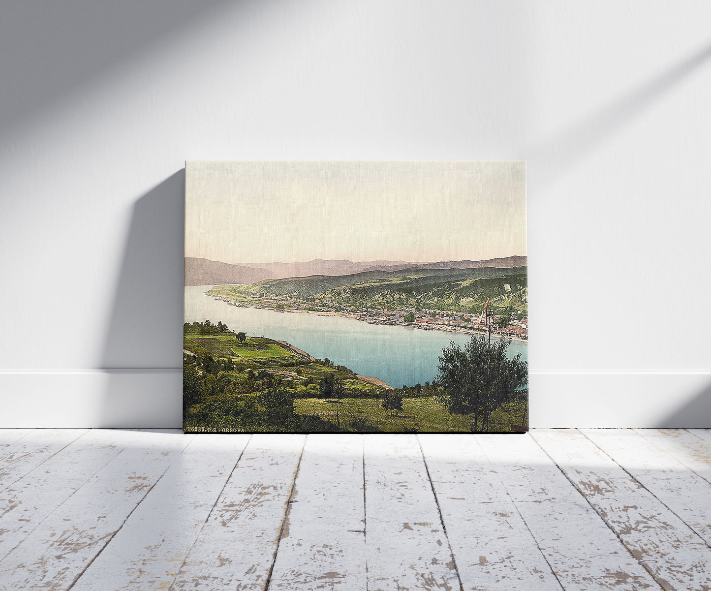 A picture of Orsova, Austro-Hungary, a mockup of the print leaning against a wall
