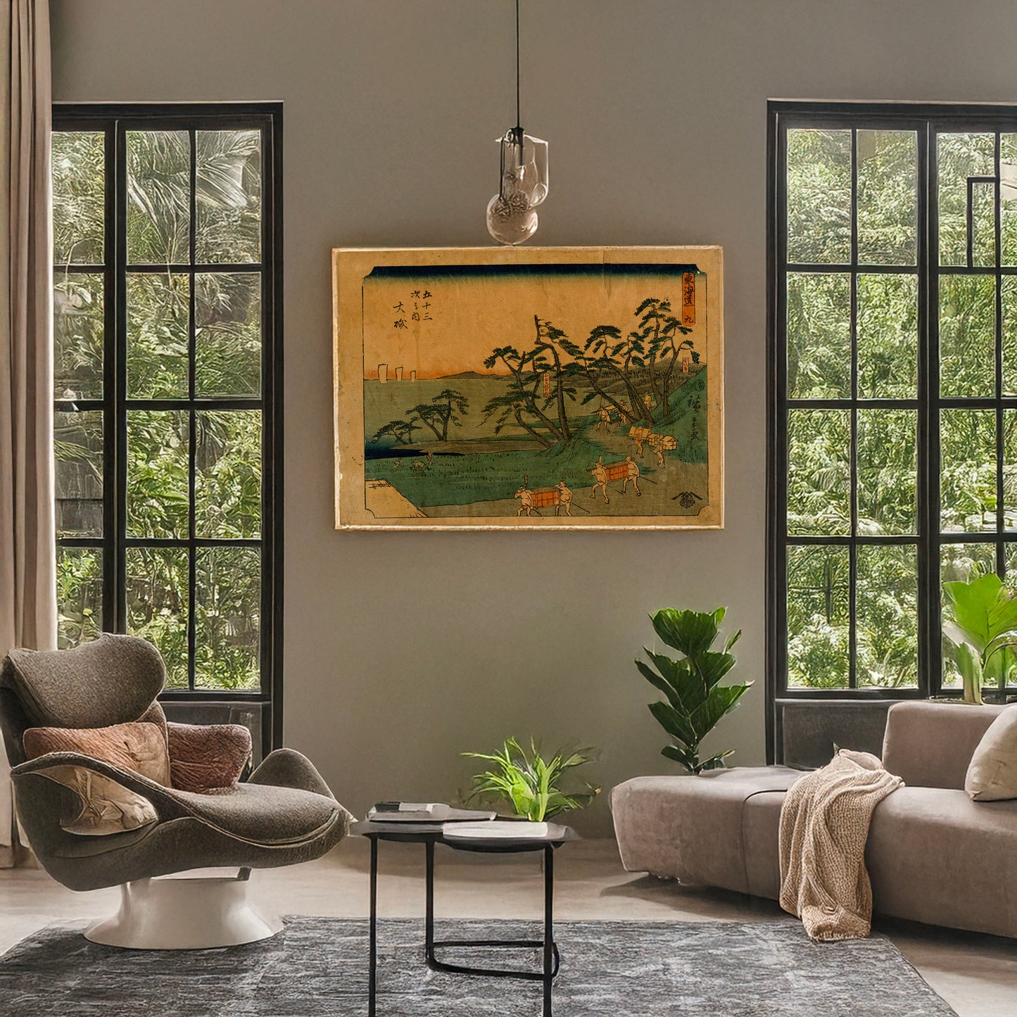 A picture of Otsuka, a mockup of the print leaning against a wall