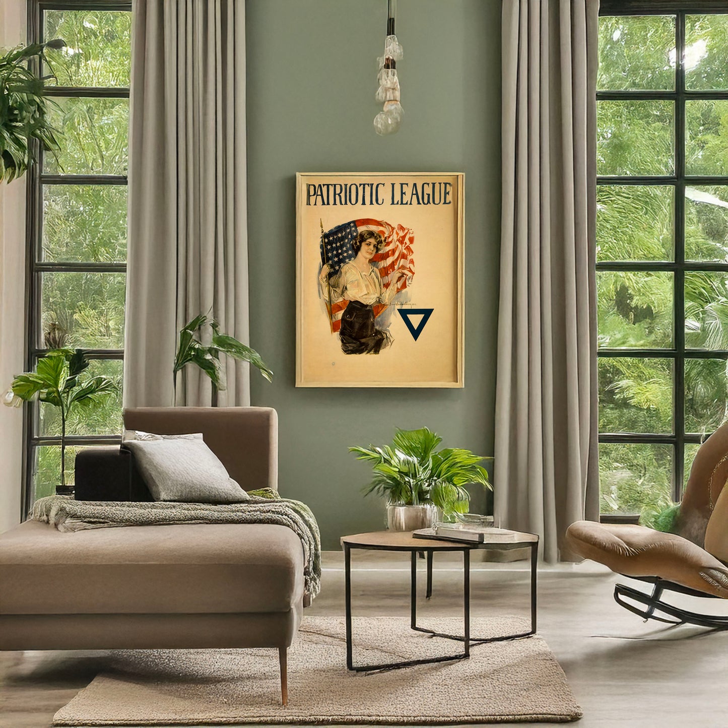 A picture of Patriotic League, a mockup of the print leaning against a wall