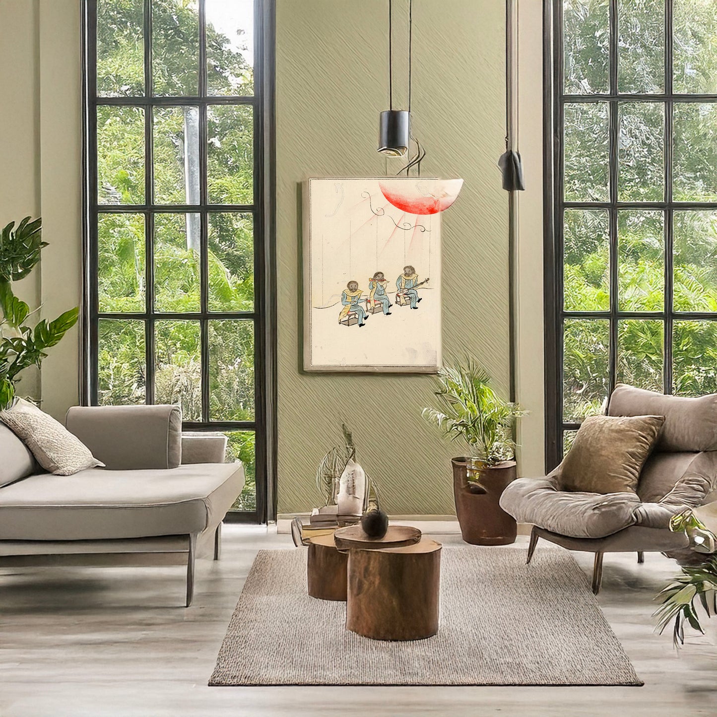 A picture of Peri raikō, a mockup of the print leaning against a wall