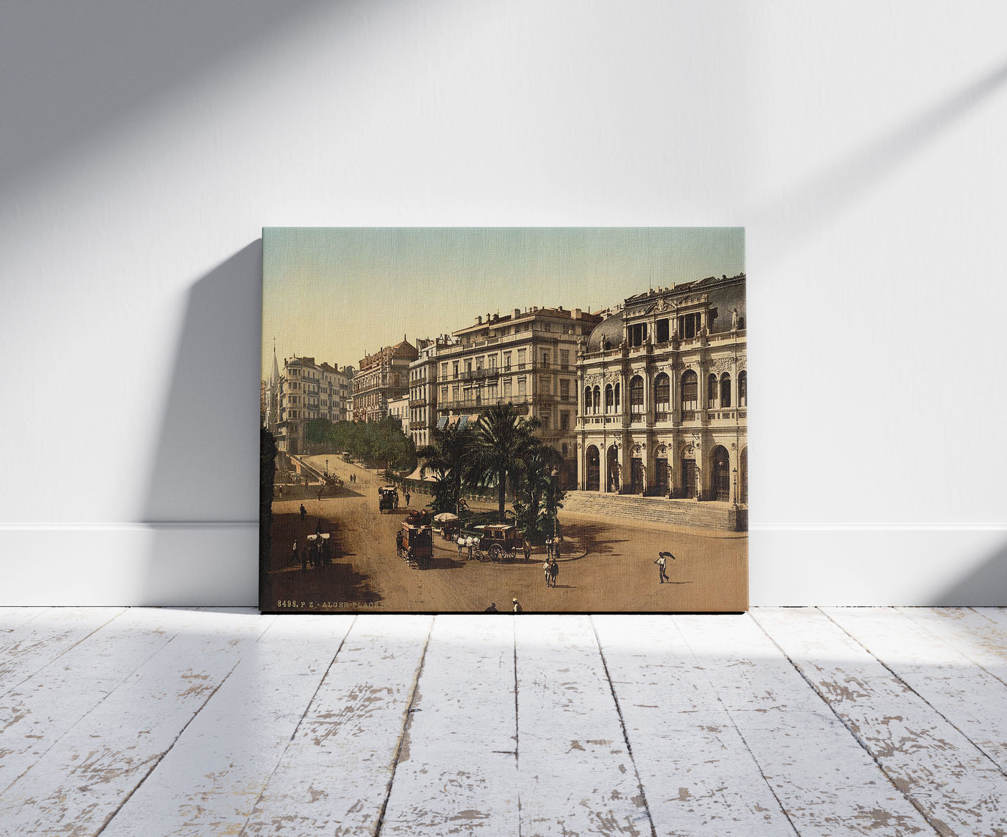 A picture of Place de la republique, Algiers, Algeria, a mockup of the print leaning against a wall