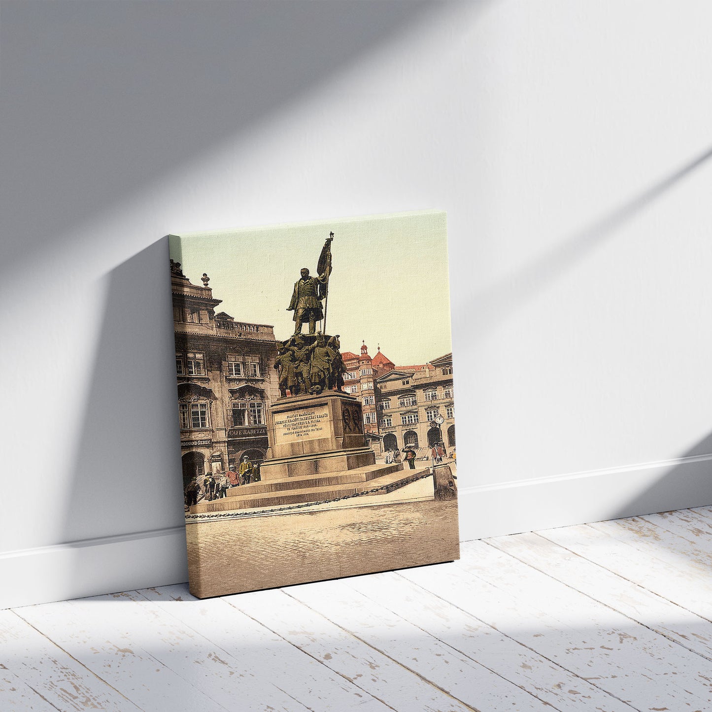 A picture of Radetzky Memorial, Prague, Bohemia, Austro-Hungary, a mockup of the print leaning against a wall