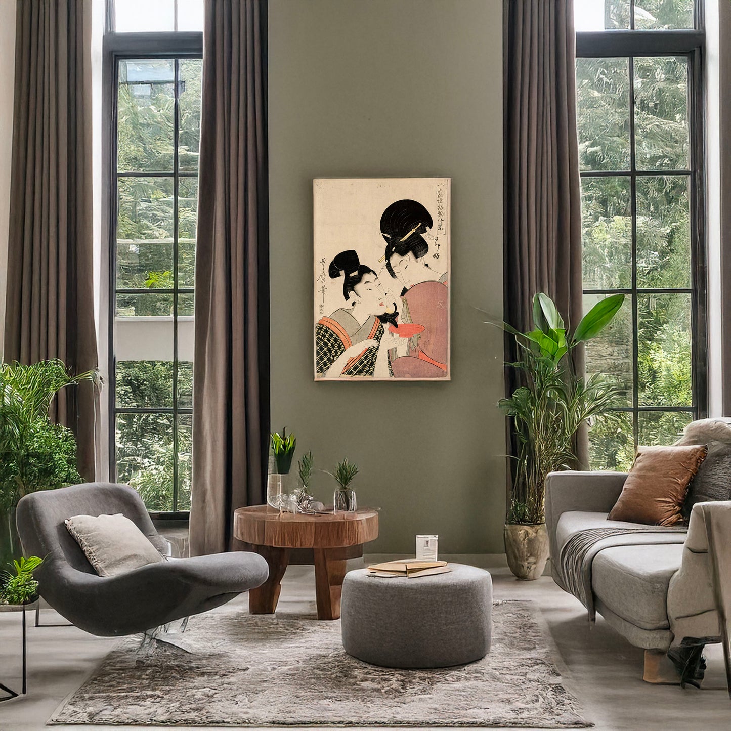 A picture of Sake zuki, a mockup of the print leaning against a wall