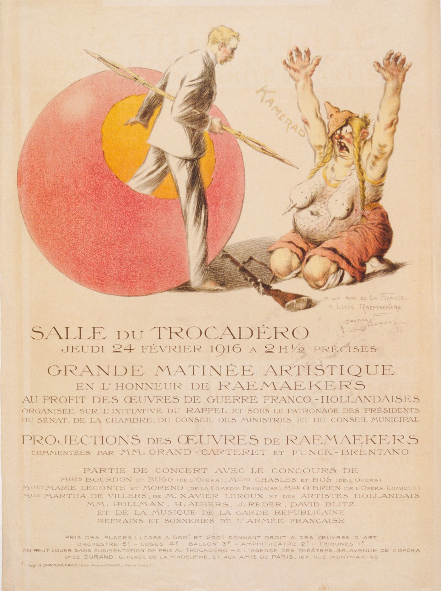 A picture of Salle du Trocadéro . . . Grande matinée artistique en l'honneur de Raemaekers