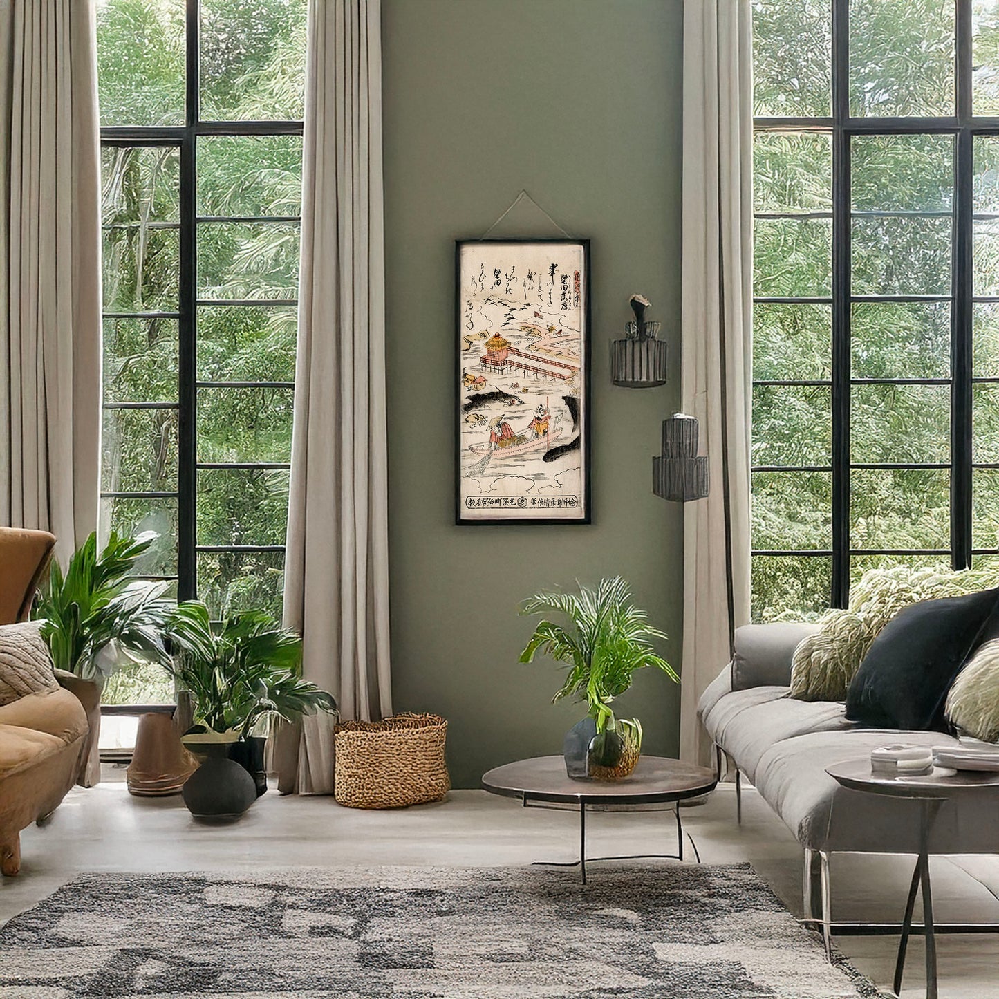 A picture of San katada no rakugan, a mockup of the print leaning against a wall