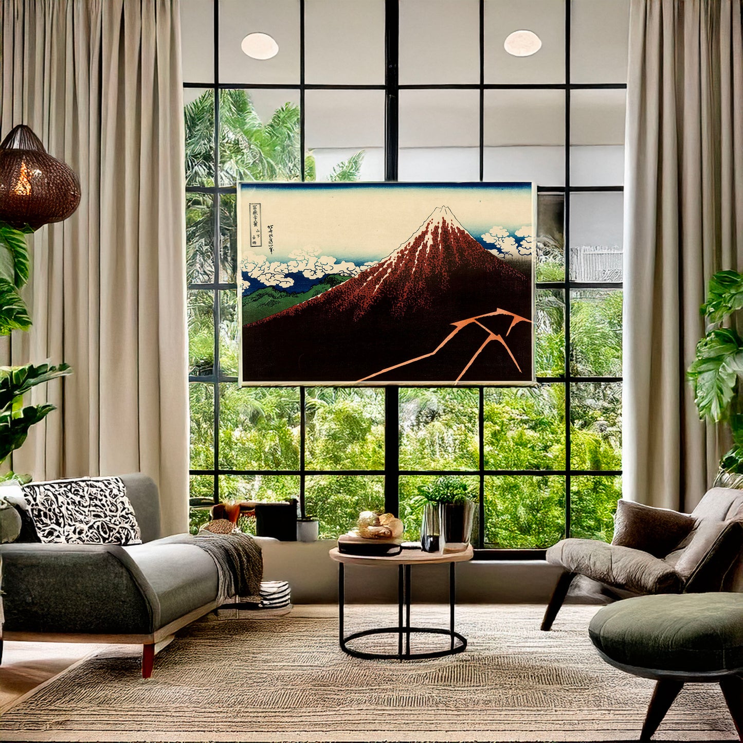 A picture of Sanka hakuu, a mockup of the print leaning against a wall