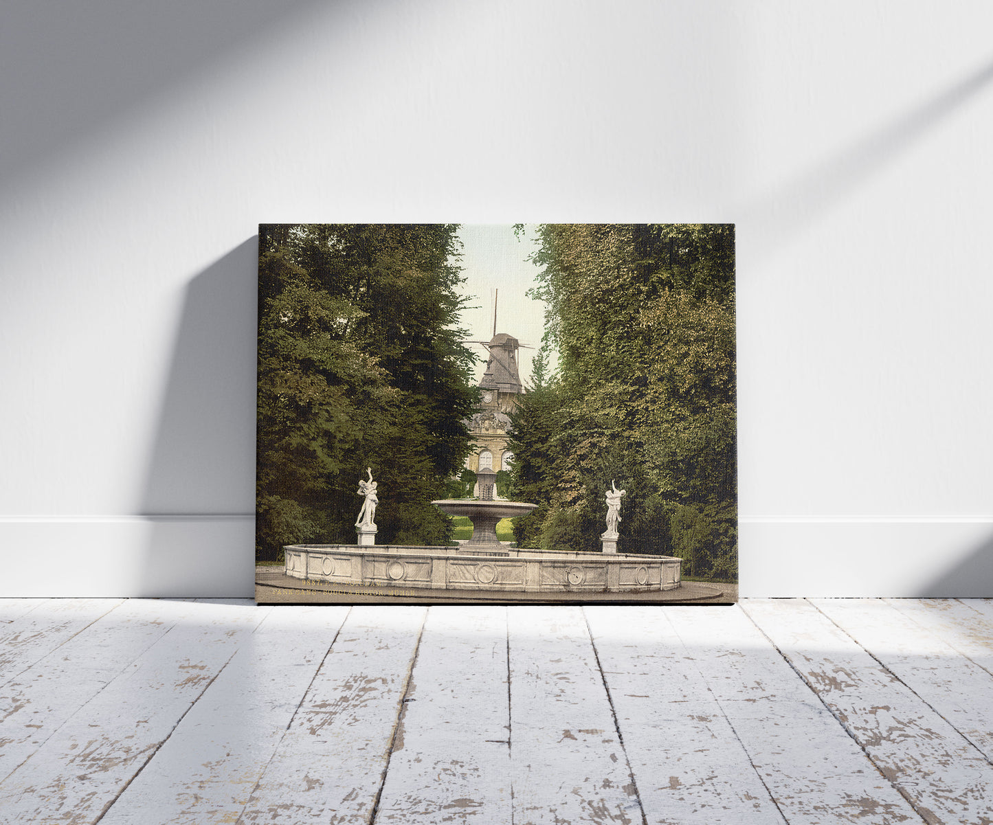 A picture of Sans-Souci, Potsdam, Berlin, Germany, a mockup of the print leaning against a wall