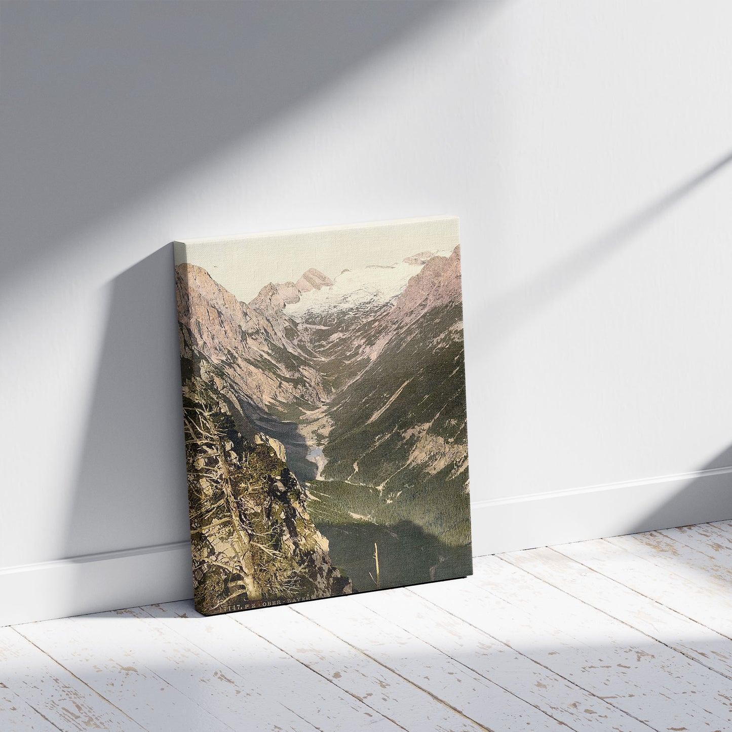 A picture of Schachen, view of the Hinterrainthal, Upper Bavaria, Germany, a mockup of the print leaning against a wall