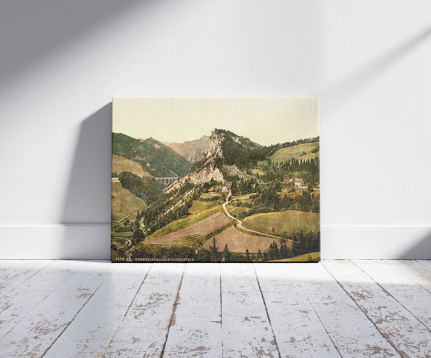 A picture of Semmering Railway, Breitenstein, Styria, Austro-Hungary, a mockup of the print leaning against a wall