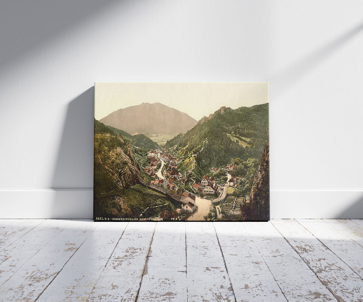 A picture of Semmering Railway, Schottwien, Styria, Austro-Hungary, a mockup of the print leaning against a wall