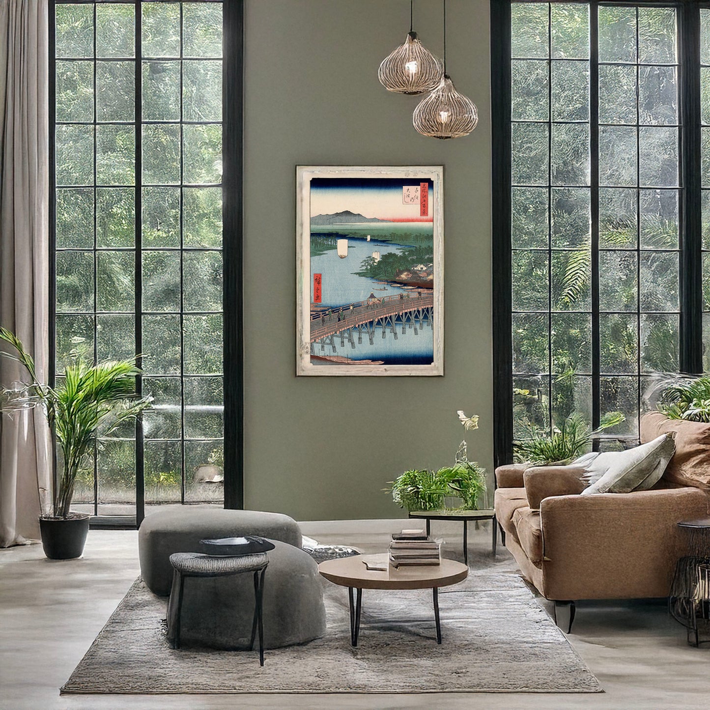 A picture of Senju no oubashi, a mockup of the print leaning against a wall