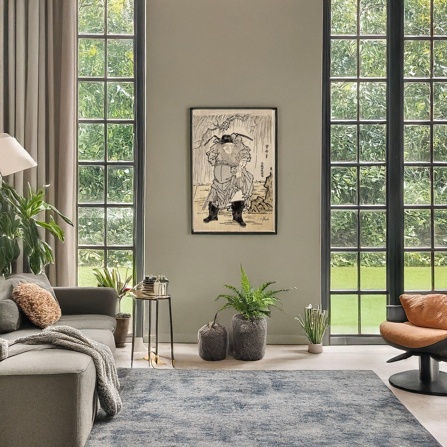 A picture of Sesshu hitsu shōki zu, a mockup of the print leaning against a wall