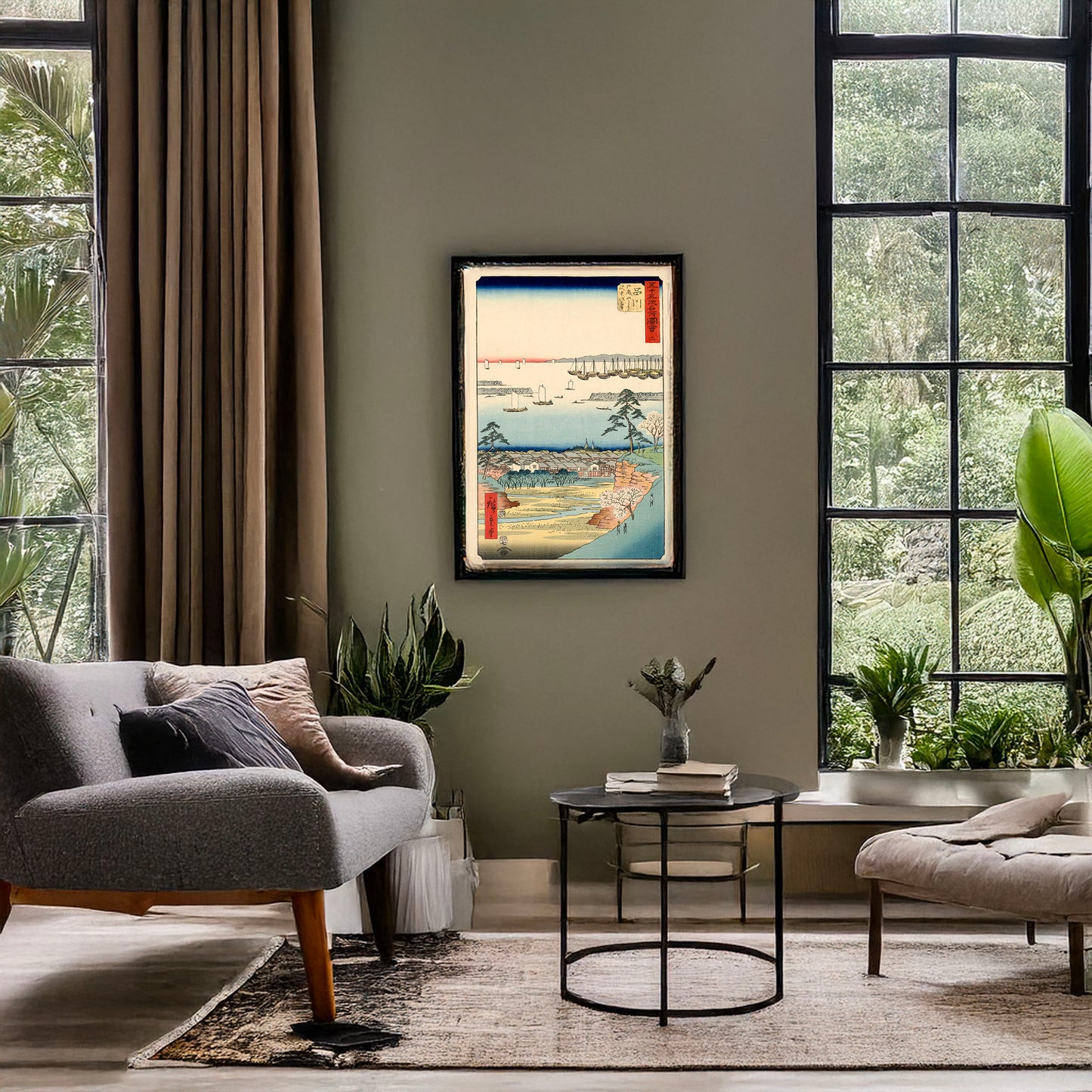 A picture of Shinagawa, a mockup of the print leaning against a wall