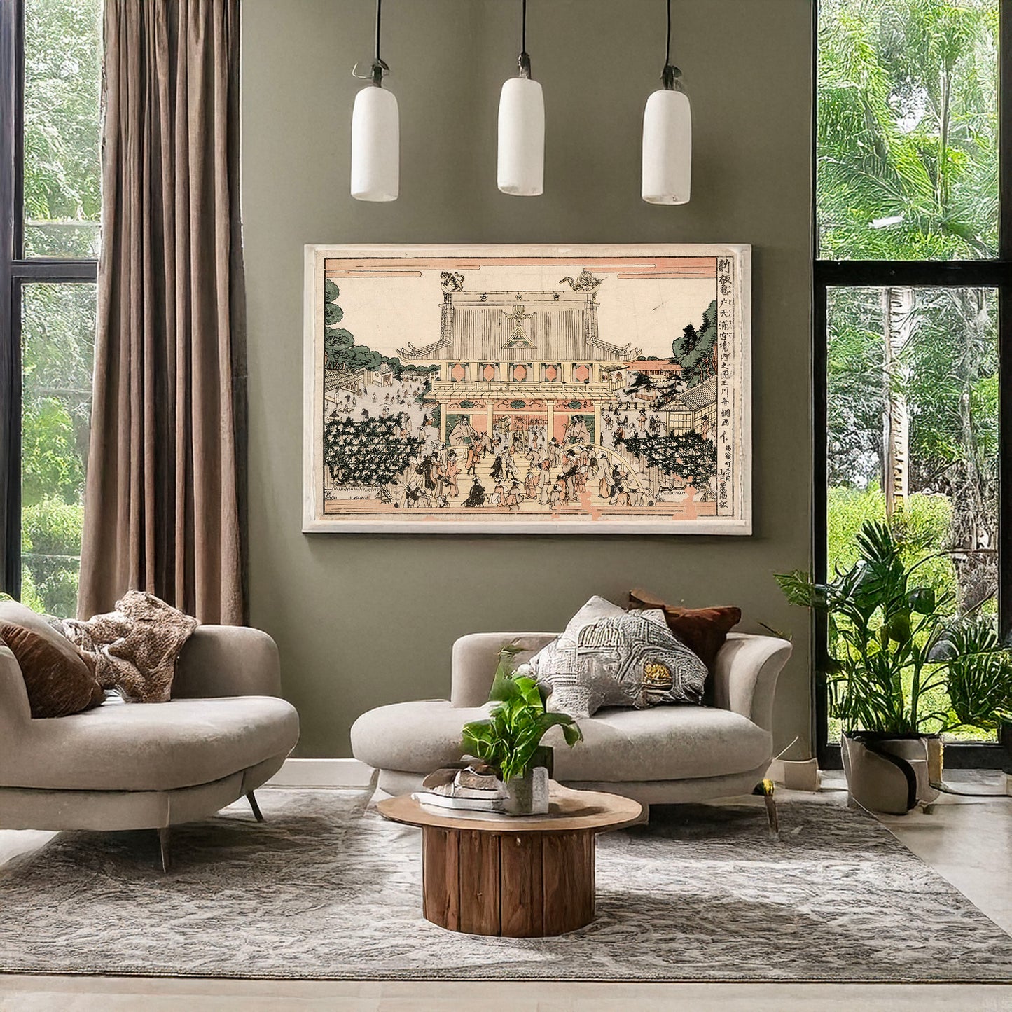 A picture of Shinpan kameido tenmangū keidai no zu, a mockup of the print leaning against a wall