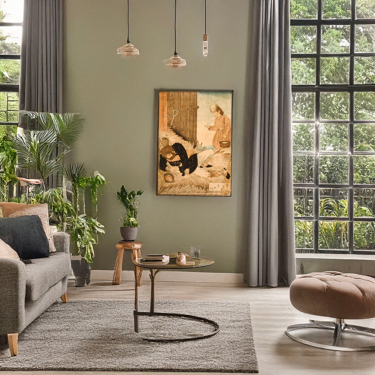 A picture of Shōjō no jinshinshi kunshi mo oyobasaru tokoro ari, a mockup of the print leaning against a wall