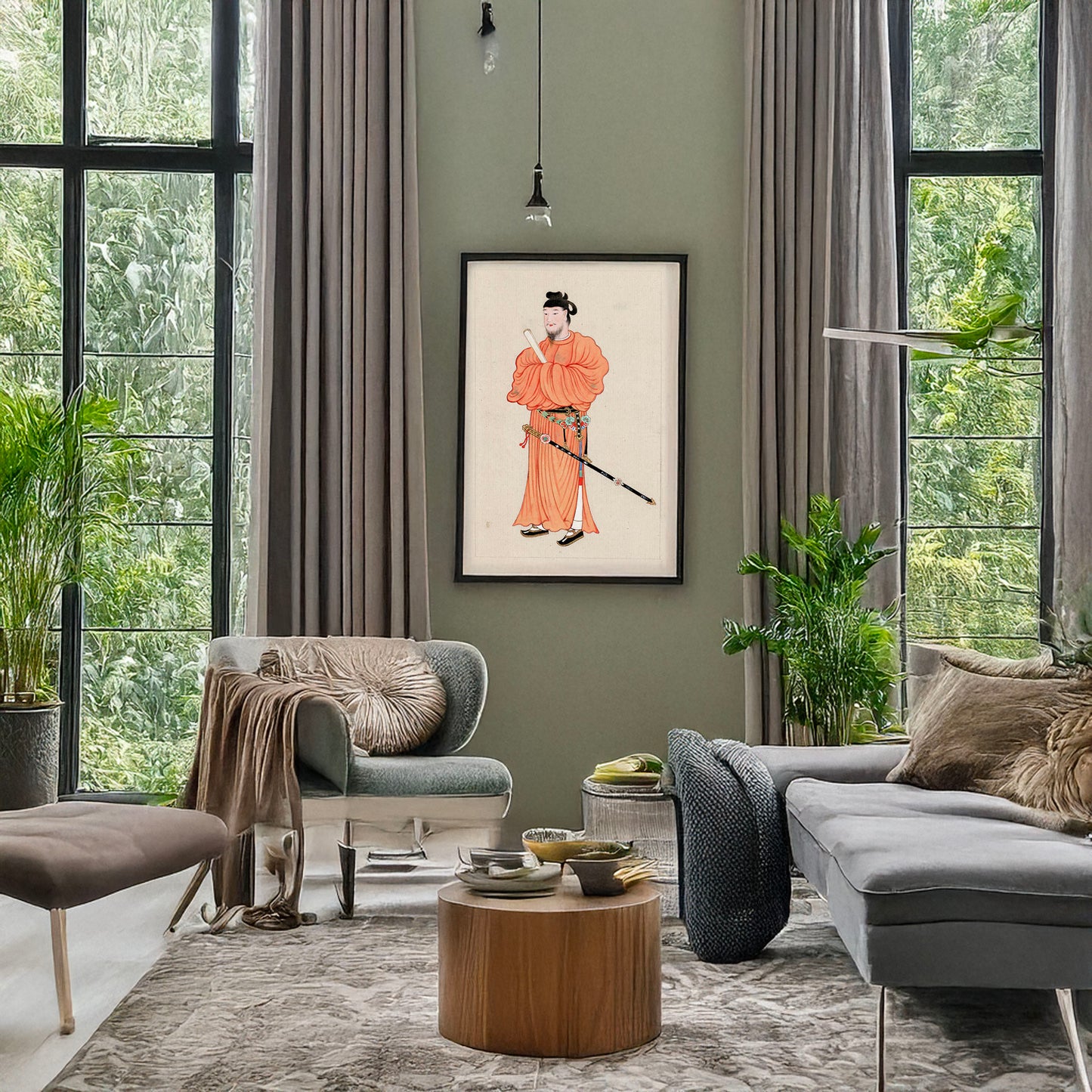 A picture of Shotoku Taishi, a mockup of the print leaning against a wall