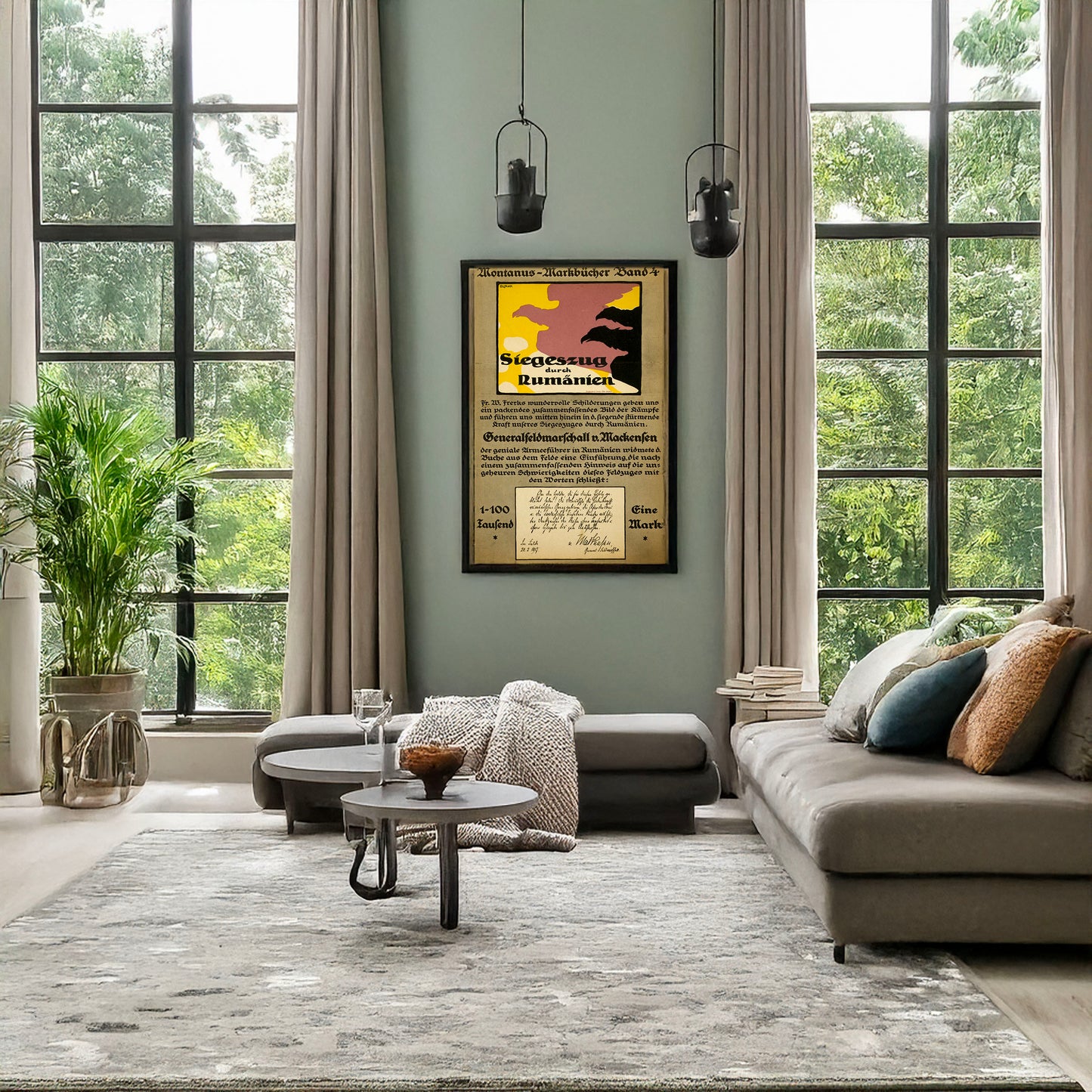 A picture of Siegeszug durch Ruman̈ien, a mockup of the print leaning against a wall