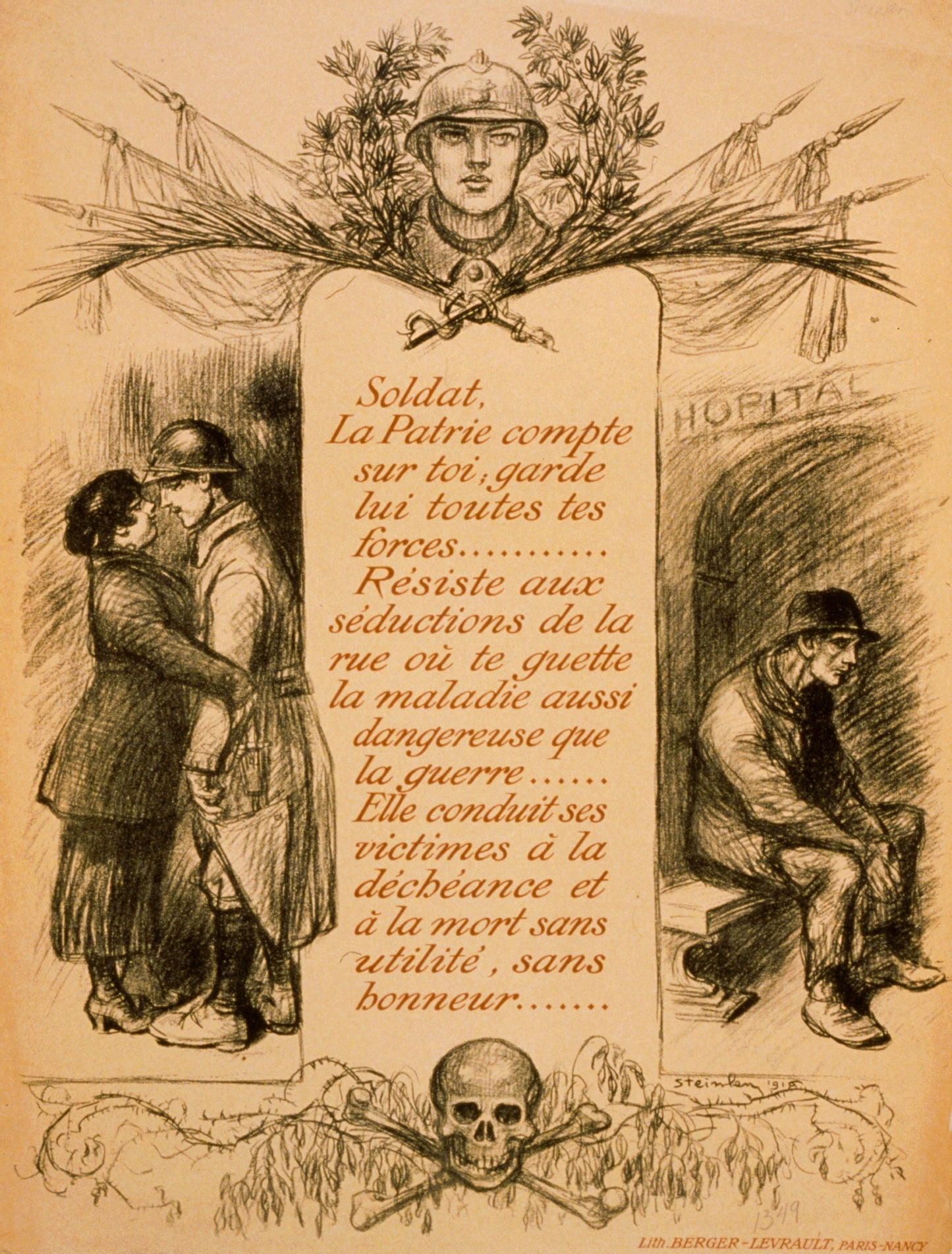 A picture of Soldat, la patrie compte sur toi; garde lui toutes tes forces. Résiste aux séductions de la rue . . .