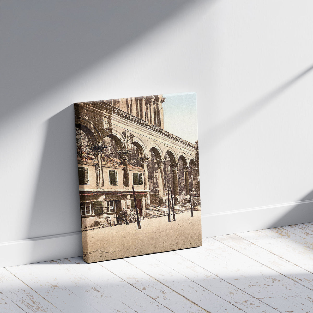 A picture of Spalato, Diocletian's Palace, the Peristyle, Dalmatia, Austro-Hungary, a mockup of the print leaning against a wall