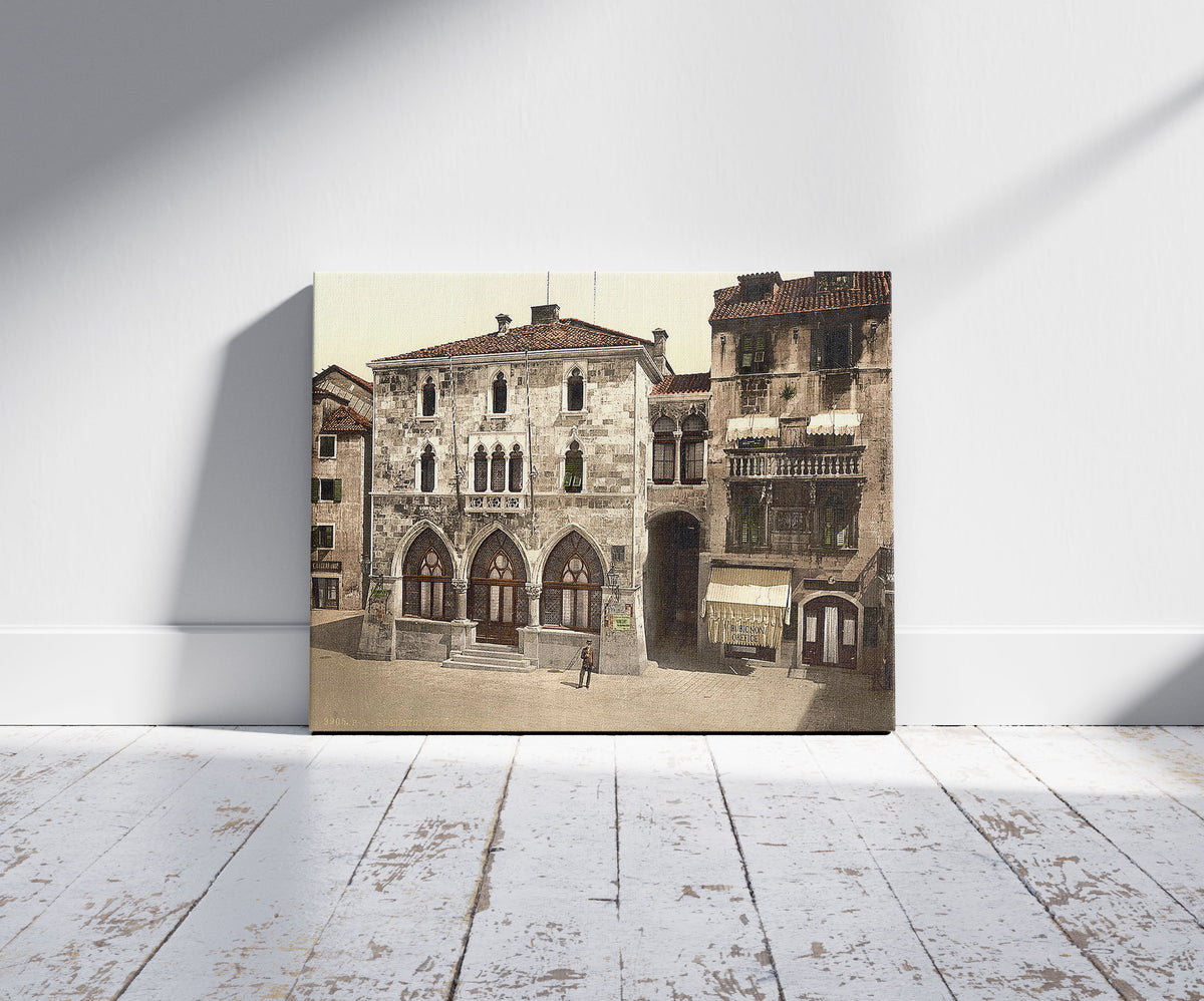 A picture of Spalato, the Communal Palace, Dalmatia, Austro-Hungary, a mockup of the print leaning against a wall