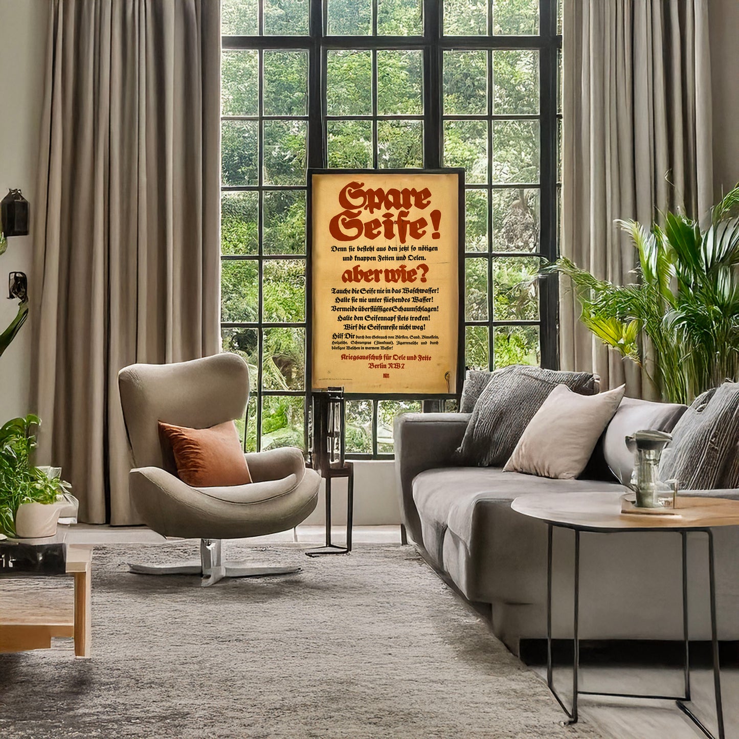 A picture of Spare Seife! ... aber wie? ..., a mockup of the print leaning against a wall
