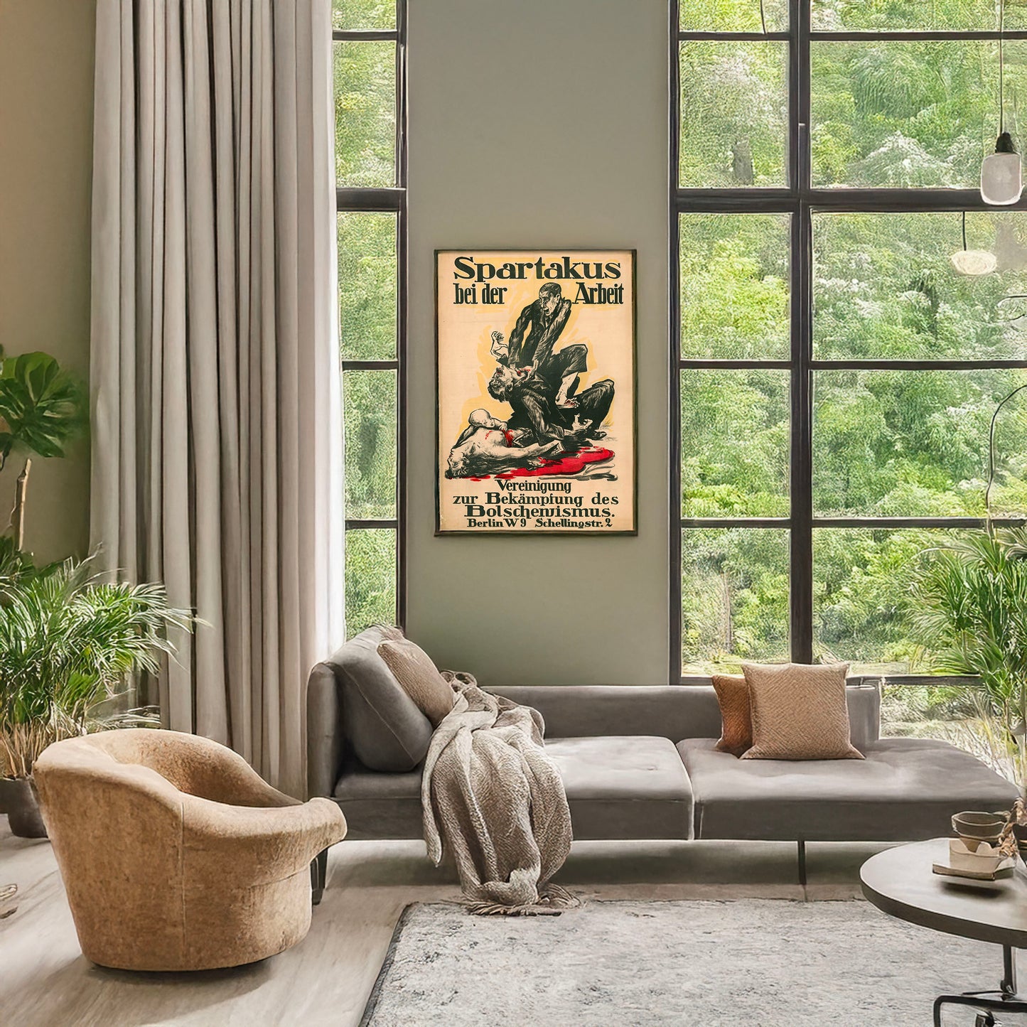 A picture of Spartakus bei der Arbeit, a mockup of the print leaning against a wall