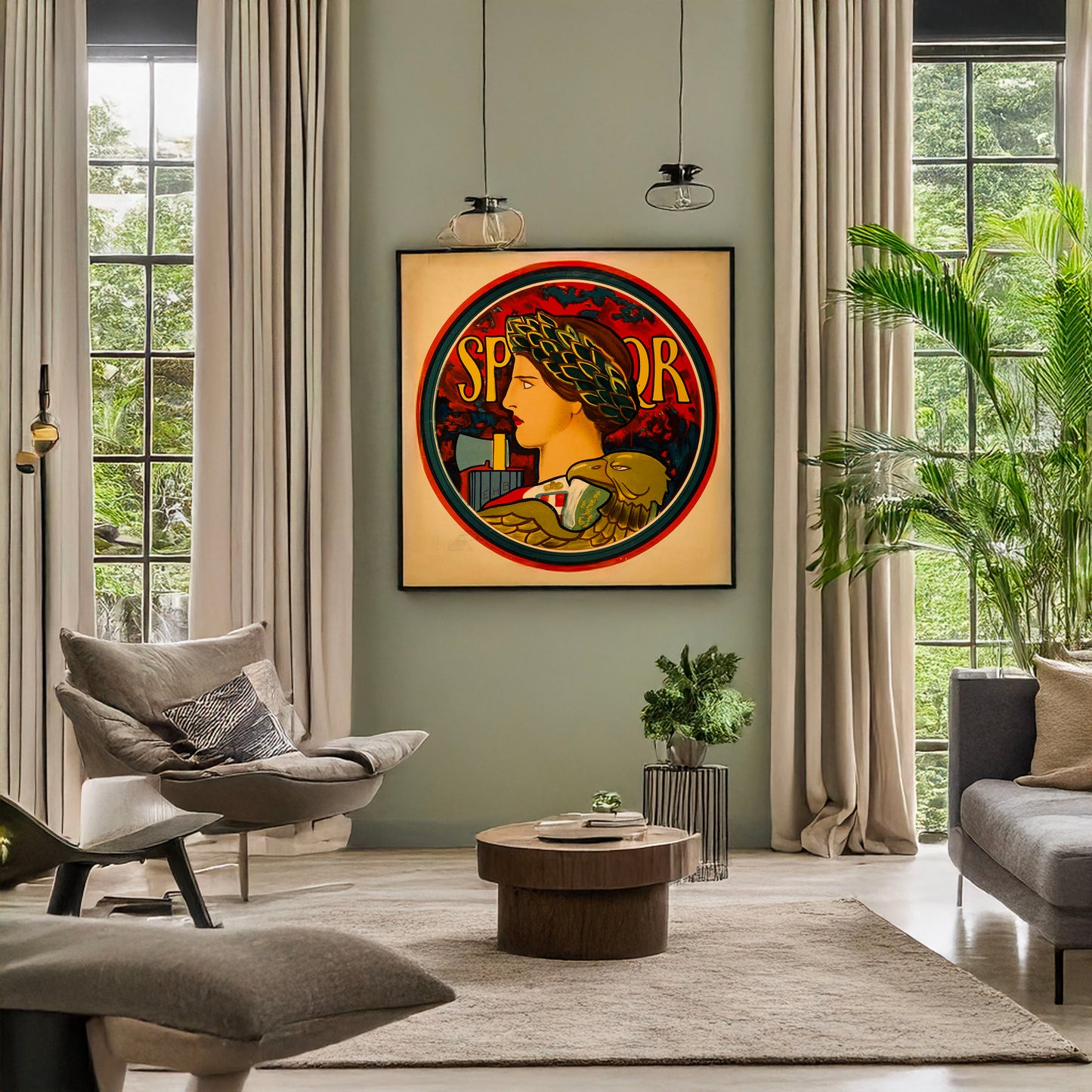 A picture of SPQR, a mockup of the print leaning against a wall