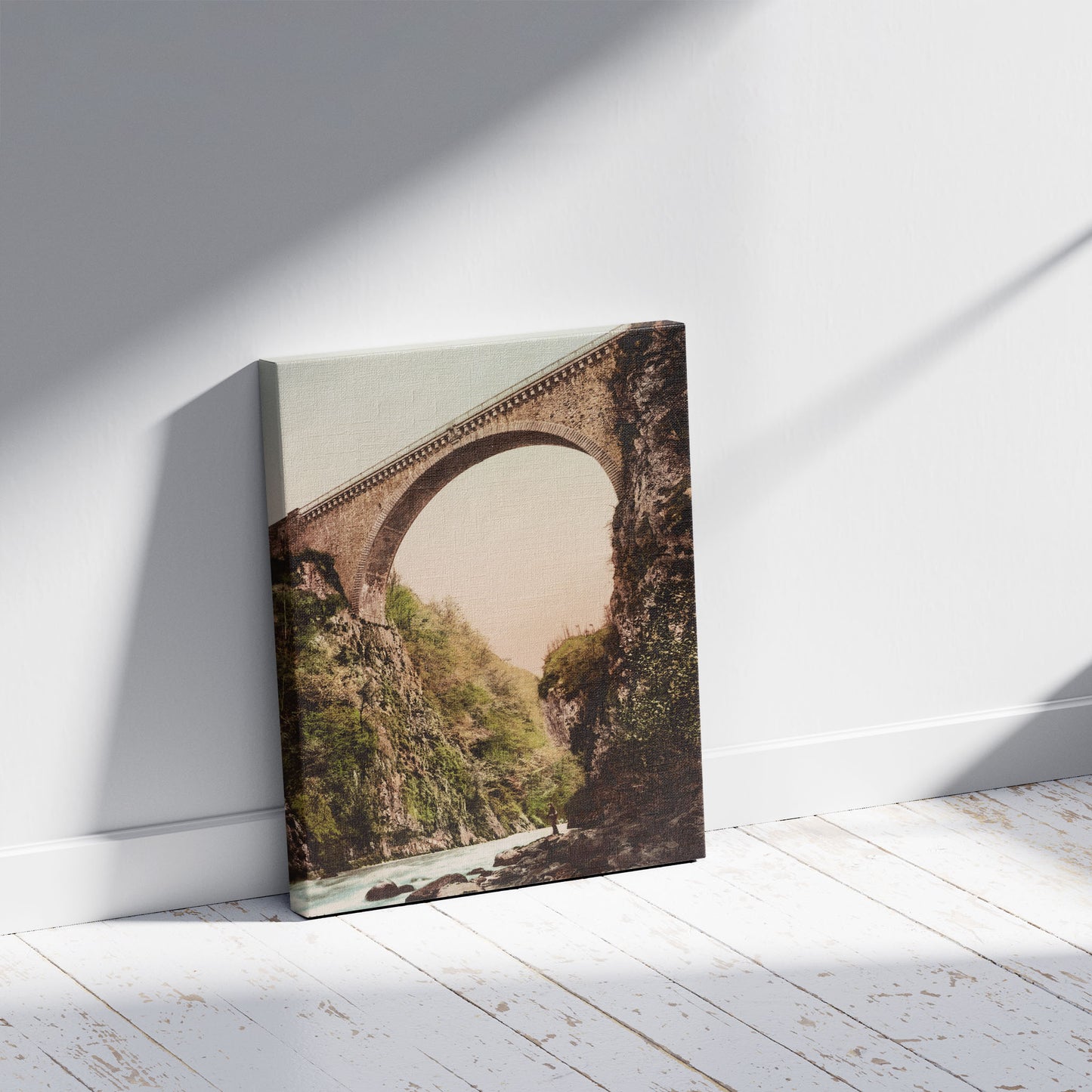 A picture of St. Sauveur. Pont Napoleon, a mockup of the print leaning against a wall