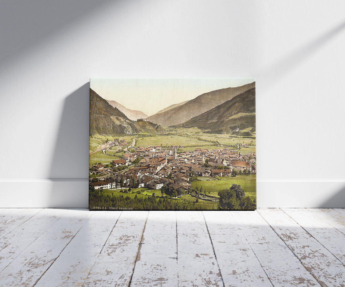 A picture of Sterzing, Tyrol, Austro-Hungary, a mockup of the print leaning against a wall