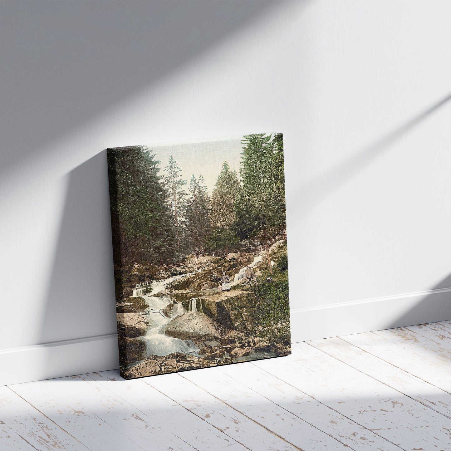 A picture of Stony Brook, Wernigerode, Hartz, Germany, a mockup of the print leaning against a wall