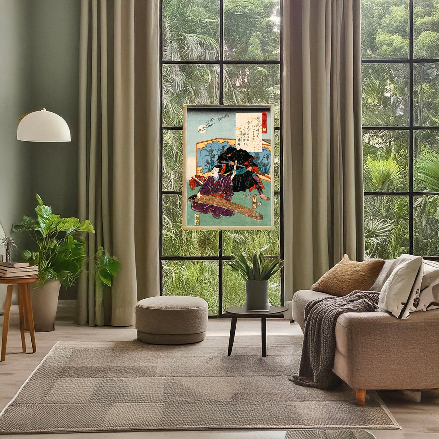 A picture of Suma, a mockup of the print leaning against a wall