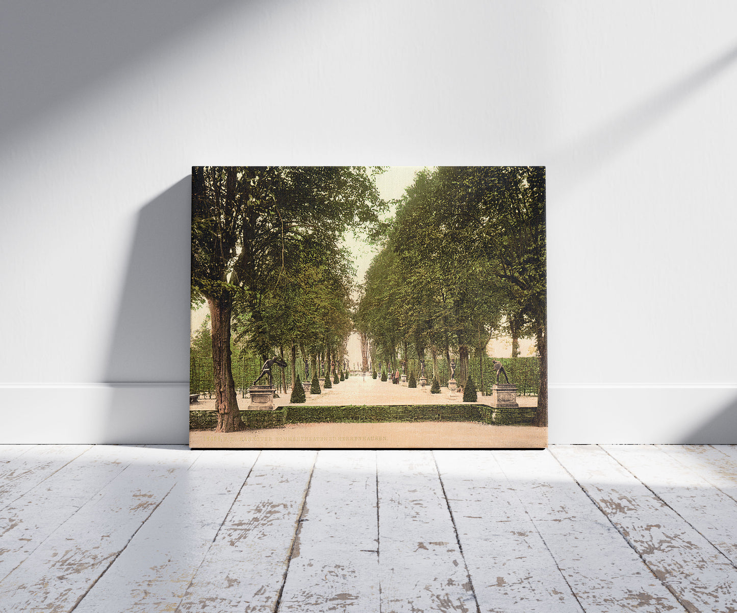 A picture of Summer theatre at Herrenhausen, Hanover, Hanover, Germany, a mockup of the print leaning against a wall
