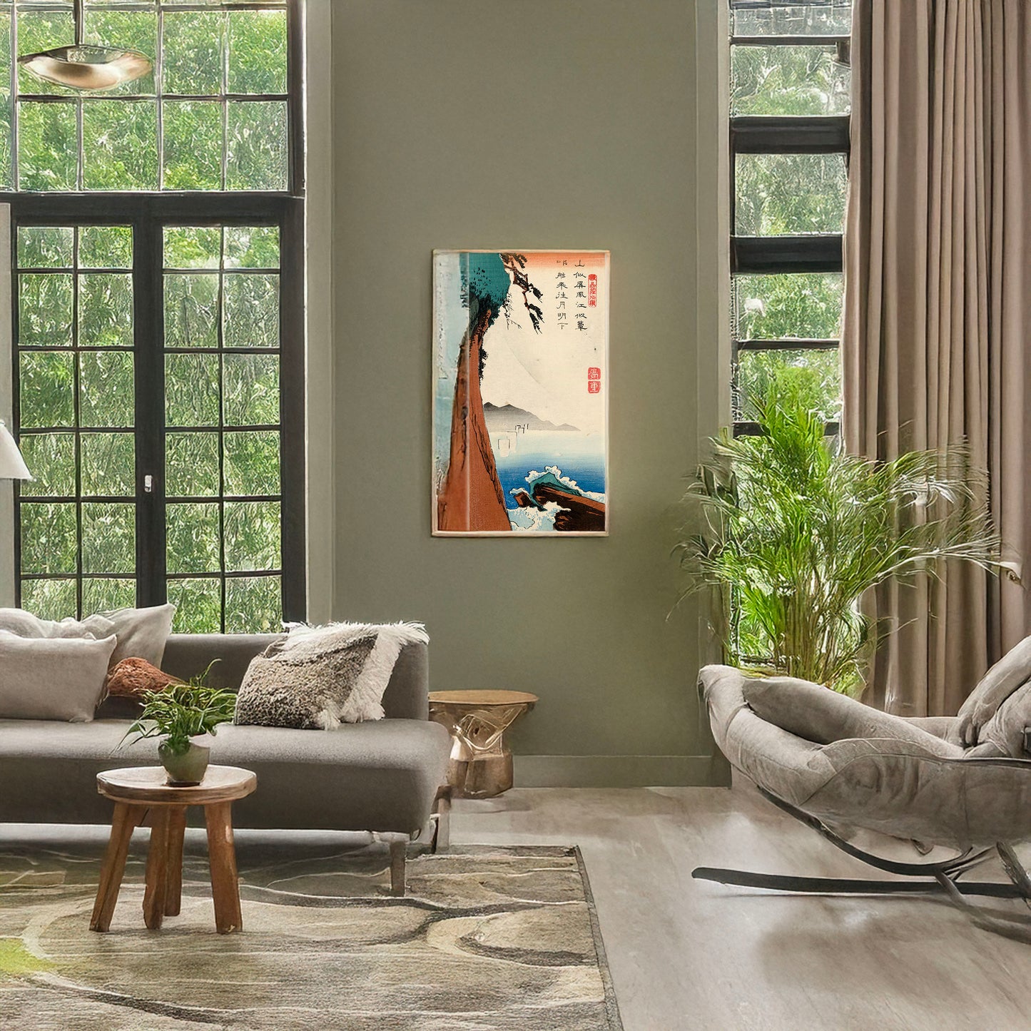 A picture of Sunshū sattatōge, a mockup of the print leaning against a wall