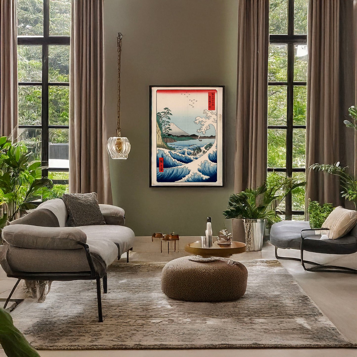 A picture of Suruga Satta no kaijō, a mockup of the print leaning against a wall