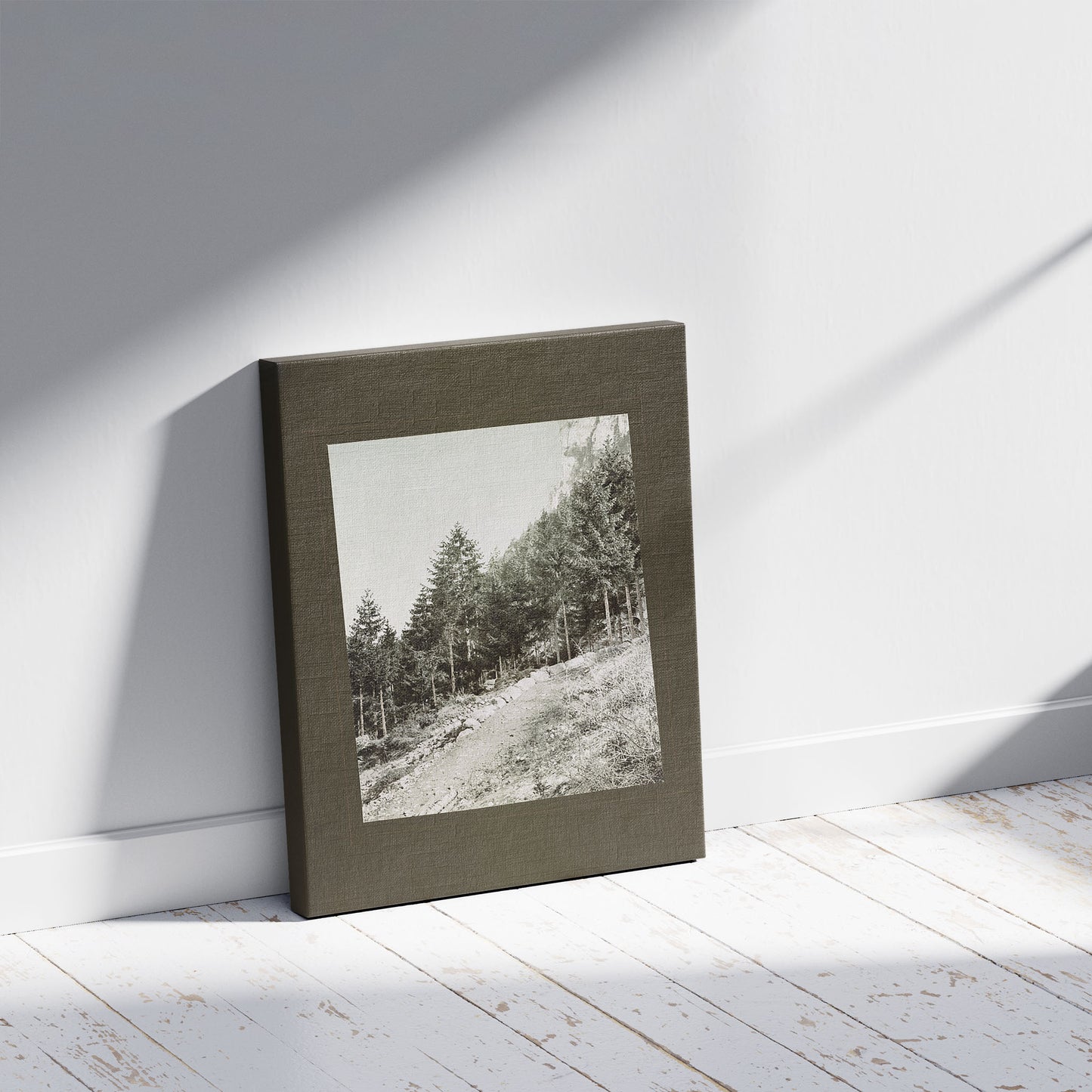 A picture of Tannenwaldlisière, a mockup of the print leaning against a wall