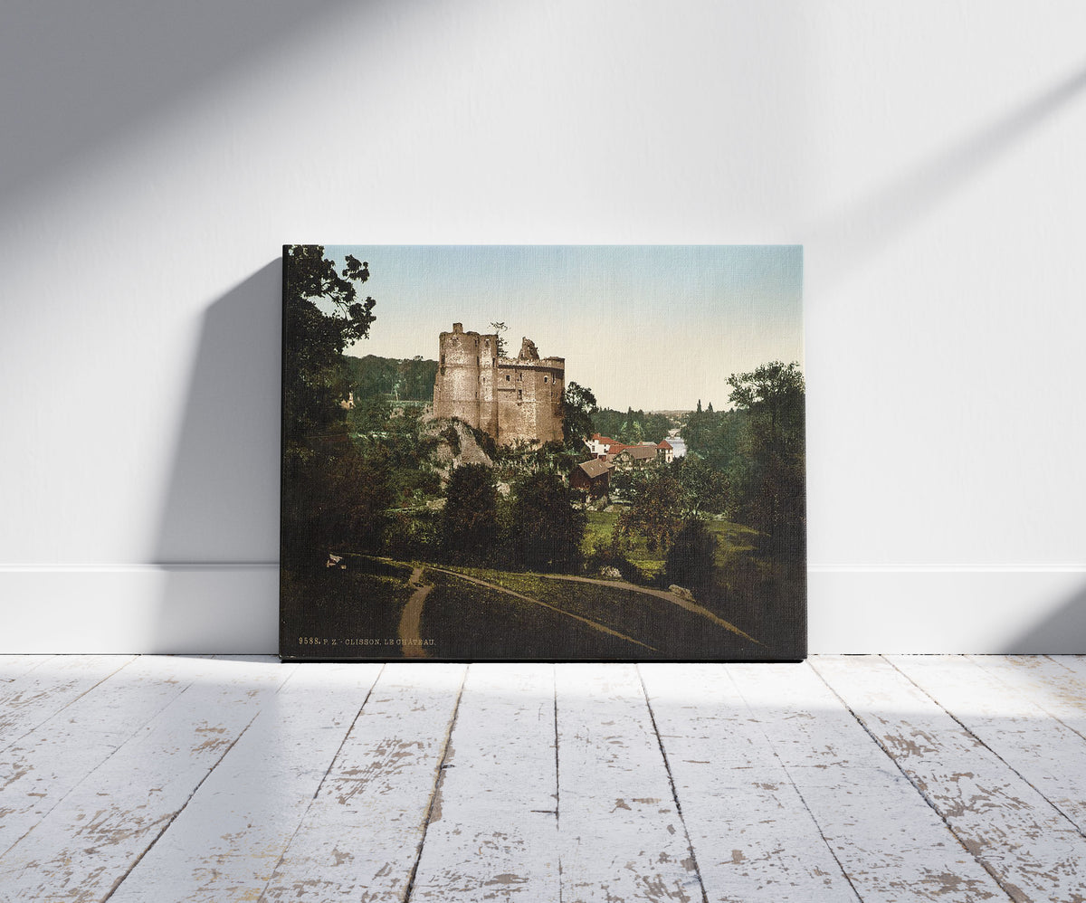A picture of The castle, Clisson, France, a mockup of the print leaning against a wall
