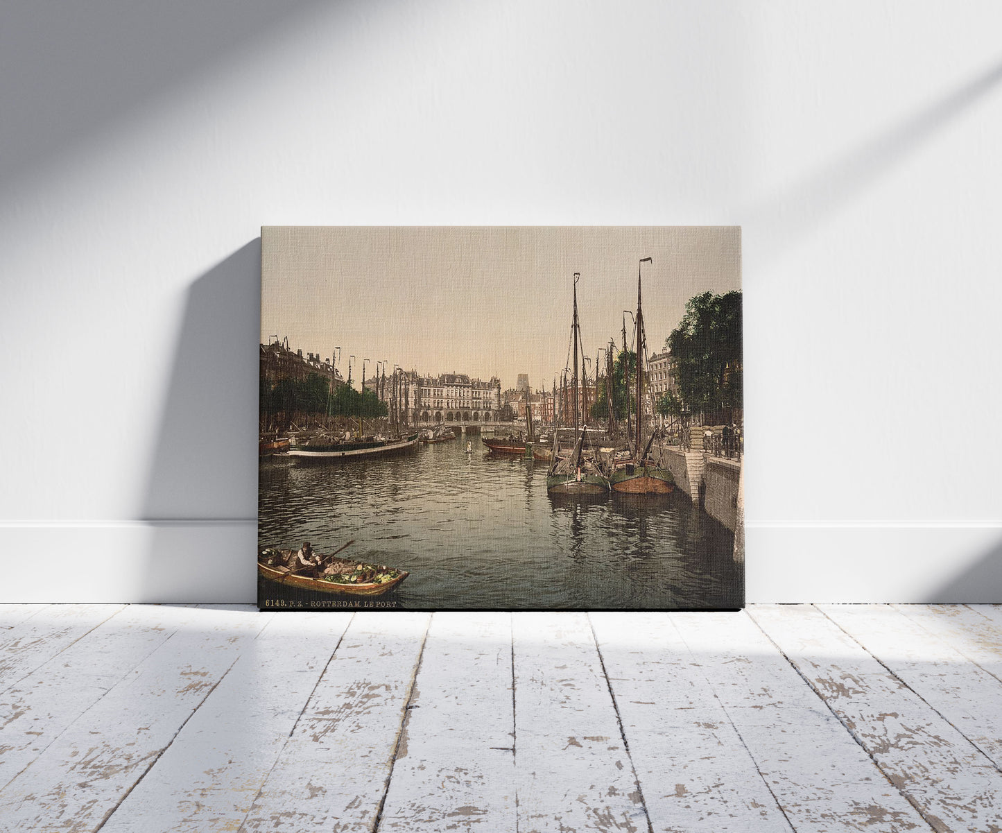 A picture of The embankment, Rotterdam, Holland, a mockup of the print leaning against a wall