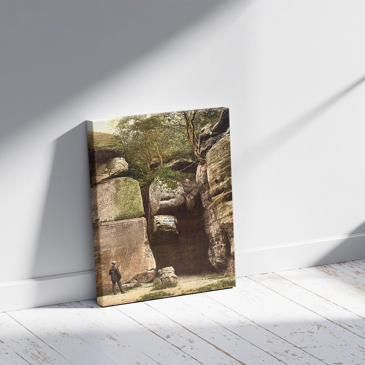 A picture of The High Rocks, II., Tunbridge Wells, England, a mockup of the print leaning against a wall