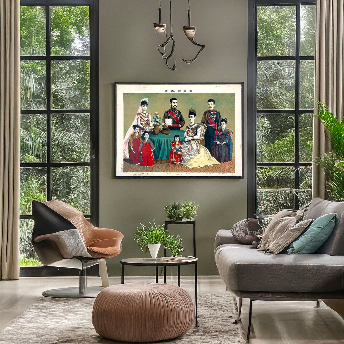 A picture of The Japanese imperial family, a mockup of the print leaning against a wall