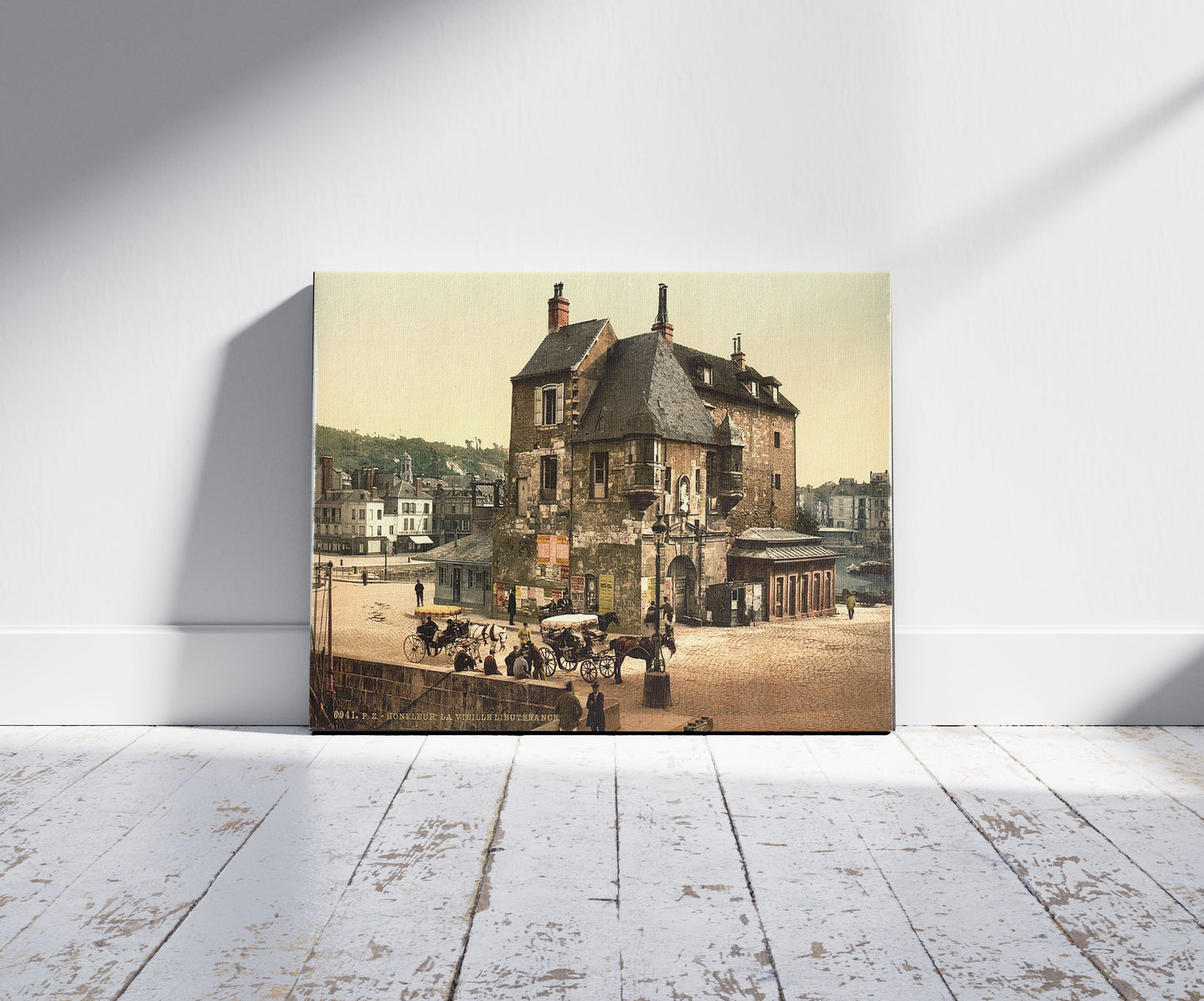 A picture of The Old Lieutenancy, Honfleur, France, a mockup of the print leaning against a wall