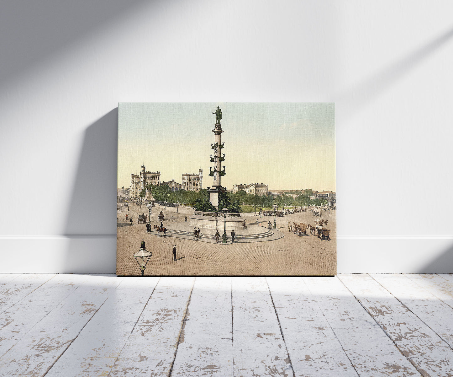 A picture of The Praterstern, Vienna, Austro-Hungary, a mockup of the print leaning against a wall