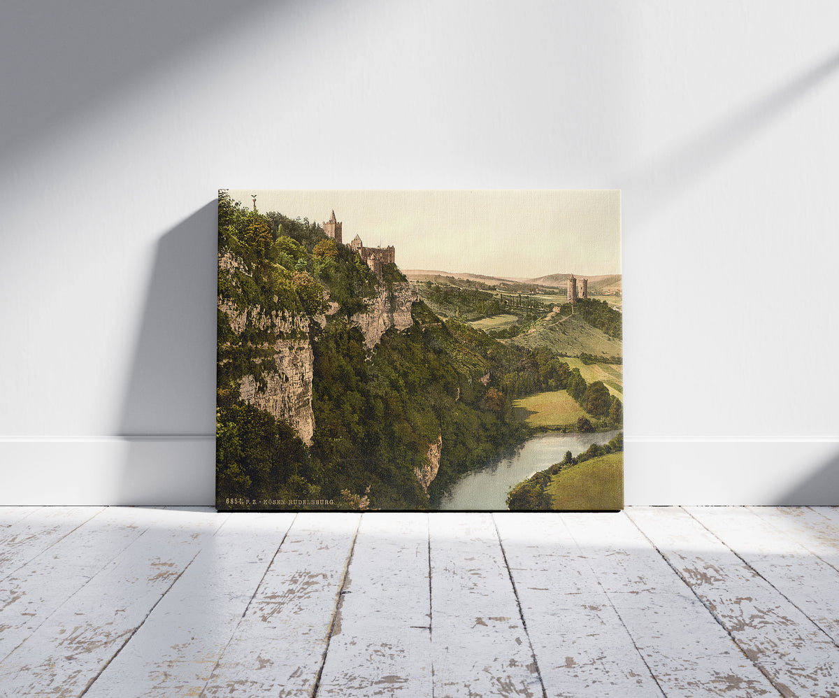 A picture of The Rudelsburg, Kosen, Thuringia, Germany, a mockup of the print leaning against a wall