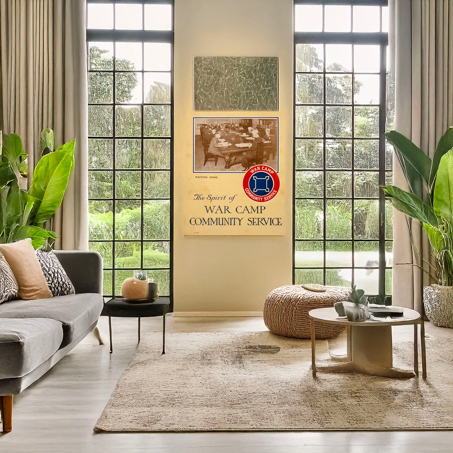 A picture of The spirit of War Camp Community Service, a mockup of the print leaning against a wall