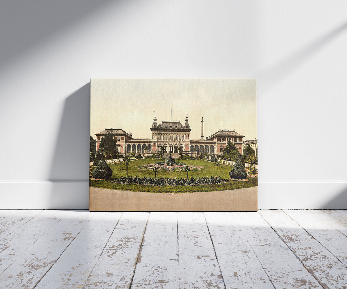 A picture of The Spring House, Bad Elster, Saxony, Germany, a mockup of the print leaning against a wall